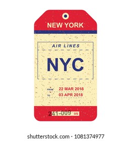Vintage Luggage Tag With Old Grunge Texture. Label For Airport. Flat Vector Illustration EPS 10.
