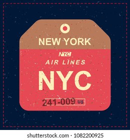 Vintage Luggage tag with old grunge texture. Label for airport. Flat vector illustration EPS 10.