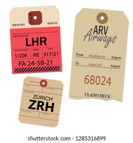 Vintage Luggage Tags. Zurich ZRH. LHR. Oklahoma and Kansas city