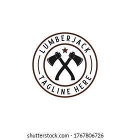 Vintage Lumberjack with Ax symbol badge logo design