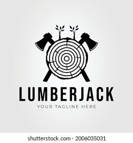 vintage lumberjack ax and wooden logo vector illustration design