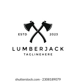 Vintage Lumberjack axe crossed logo design