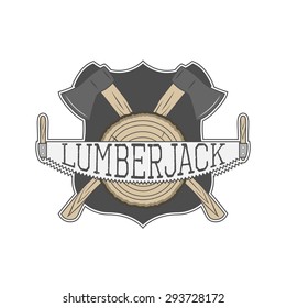 Vintage Lumberjack Label with Axe and Saw. Vector Elements Set