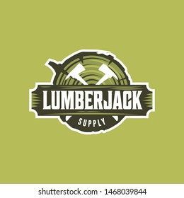 Vintage lumberjack logo label with axes