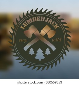 Vintage lumberjack logo label with axes