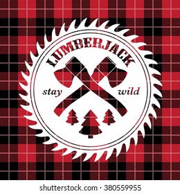 Vintage lumberjack logo label with axes