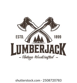 Ilustração do vetor do logotipo Lumberjack Vintage. Modelo de logotipo de carpintaria de madeira