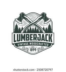 Ilustração do vetor do logotipo Lumberjack Vintage. Modelo de logotipo de carpintaria de madeira