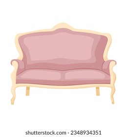 Vintage lujosa ilustración vectorial de mobiliario. Mobiliario para el interior de las habitaciones princesas o reales, sofá amplio con respaldo tapizado aislado de fondo blanco