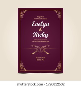 Vintage Luxurious wedding Elegant Gold Invitation card.Vector illustration