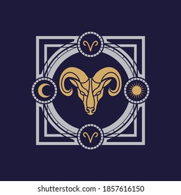 vintage luxury astrology aries zodiac vector illustration