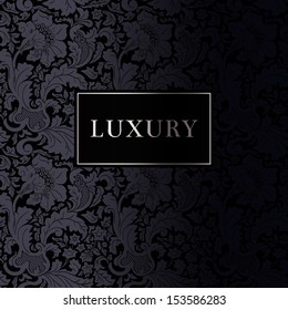 Vintage luxury background with baroque stylized flowers. Black with Silver