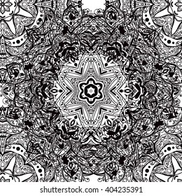 Vintage luxury background with a black backdrop ornaments. Floral seamless pattern in the Baroque style, fabric, wrapping paper, print, invitation, scrapbook, textiles.Coloring book for adults, decal.