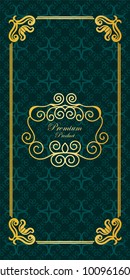 Vintage luxury background with retro elements, label, icon and frame for design of packaging luxury products. Vector illustration