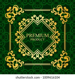 Vintage luxury background with retro elements, label, icon and frame for design of packaging luxury products. Vector illustration