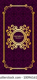 Vintage luxury background with retro elements, label, icon and frame for design of packaging luxury products. Vector illustration