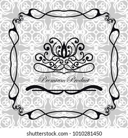 Vintage luxury background with retro elements, label, icon and frame for design of packaging luxury products. Vector illustration