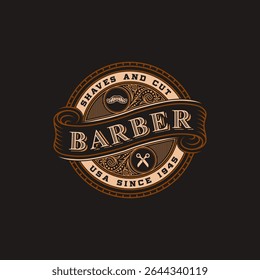 Vintage luxury badge logo template. Suitable for barber shop, tattoo studio, whiskey, alcohol, beer, salon, ETC.