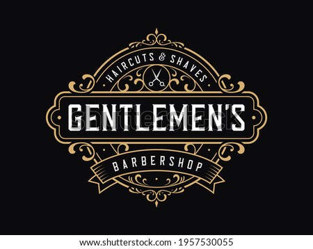 Vintage luxury badge logo template. Suitable for barber shop, tattoo studio, whiskey, alcohol, beer, salon, shop signage.