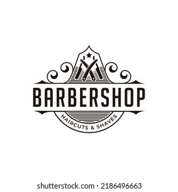 Vintage luxury barbershop badge logo template