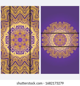 Vintage luxury decorative design invitation casrd of golden mandala. Vector illustration. Floral ornament 