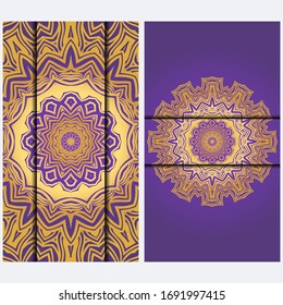 Vintage luxury decorative design invitation casrd of golden mandala. Vector illustration. Floral ornament 