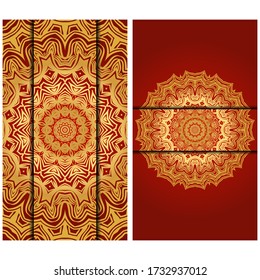 Vintage luxury decorative design invitation casrd of golden mandala. Vector illustration. Floral ornament 