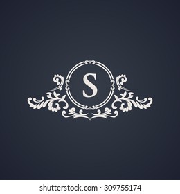 Vintage luxury emblem. Elegant Calligraphic pattern on vector logo. Black and white monogram S