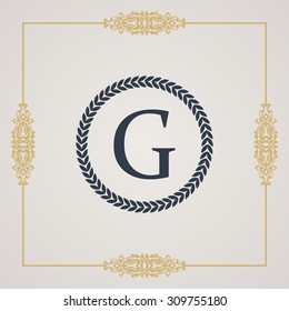 Vintage Luxury Emblem. Elegant Calligraphic Pattern On Vector Logo. Round Monogram G