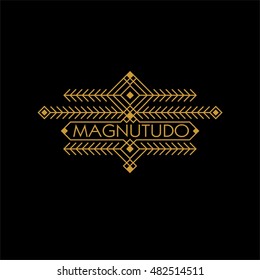 Vintage Luxury Ethnic Art Deco Monochrome Gold Flourishes Monogram. Ornamental Emblem. Template logo. Hipster Style