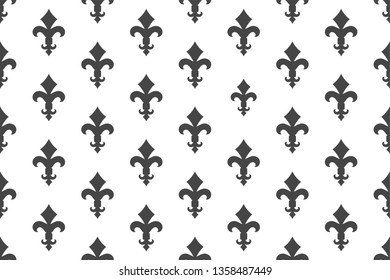 Vintage luxury Fleur-de-lis seamless royal background. France historic  ornamental pattern with heraldic symbol fleur-de-lis. Black and white style immaculate virgin symbolics. Vector illustration