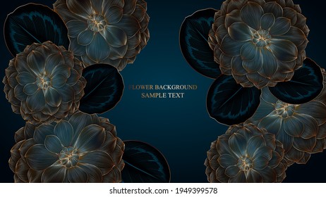 Vintage luxury  floral background with golden dahlia flowers. Romantic pattern template for wedding invitations, ceremonies, cards.