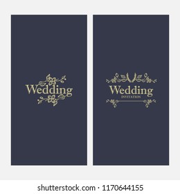 Vintage luxury gold floral dark background for wedding invitation, greeting card, banner