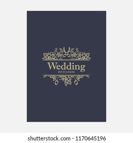 Vintage luxury gold floral dark background for wedding invitation, greeting card, banner
