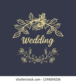 Vintage luxury gold floral dark background for wedding invitation, greeting card, banner