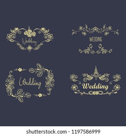 Vintage luxury gold floral dark background for wedding invitation, greeting card, banner