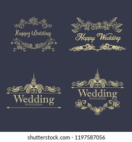 Vintage luxury gold floral dark background for wedding invitation, greeting card, banner