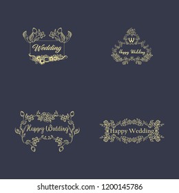 Vintage luxury gold floral dark background for wedding invitation, greeting card, banner
