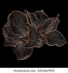 Vintage luxury  golden amaryllis flower. Abstract element for creating backgrounds, patterns, cards, wedding invitations, congratulation, decor.