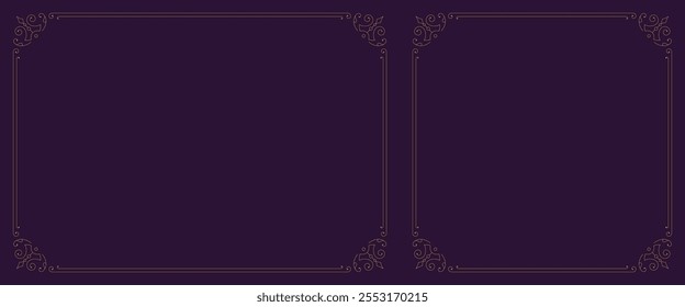 Antiguas Luxury Golden Flourshes Sroll Ornament Frame Border con Ilustración vectorial de esquinas. Motivo floral elegante clásico victoriano filigrana remolino adorno caligráfico elemento de diseño señalización