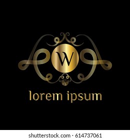 Vintage luxury golden vector logo template for hotel, boutique, restaurant. Letter W monogram