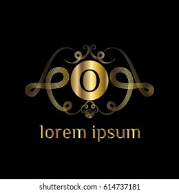 Vintage luxury golden vector logo template for hotel, boutique, restaurant. Letter O monogram