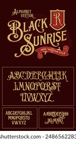 A vintage luxury heritage antique victorian alphabet vector typeset