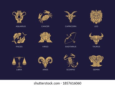 colección vintage de iconos vintage de tipo horoscopio de zodiac astrología vectorial