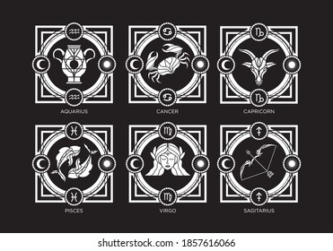 vintage luxury horoscope zodiac astrology vector icon set collection