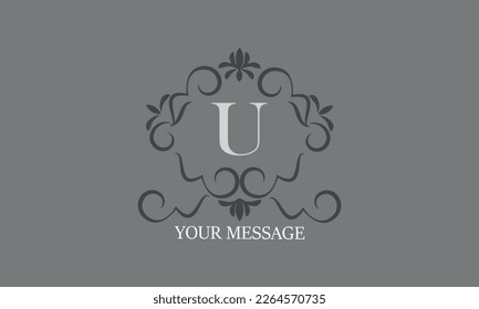 Vintage Luxus-Anfangsbuchstaben U Logo. Kalligraphisches Emblem und elegante Dekoelemente. Vectormonogramm