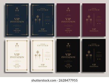 Vintage luxury invitation card template set. Elegant invitation design with minimalist gold lines, ornaments, premium, and classic themes.