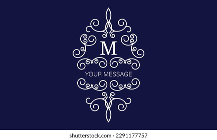 Logotipo de lujo vintage con emblema real de M. Calligraphic con elementos de decoración elegante. Monograma vectorial