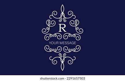 Vintage luxury logo with initial R. Calligraphic royal emblem with elements of elegant decor. Vector monogram