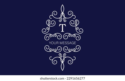 Vintage luxury logo with initial T. Calligraphic royal emblem with elements of elegant decor. Vector monogram